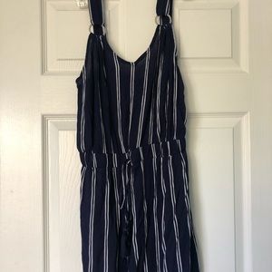 Navy Blue and White Striped Romper